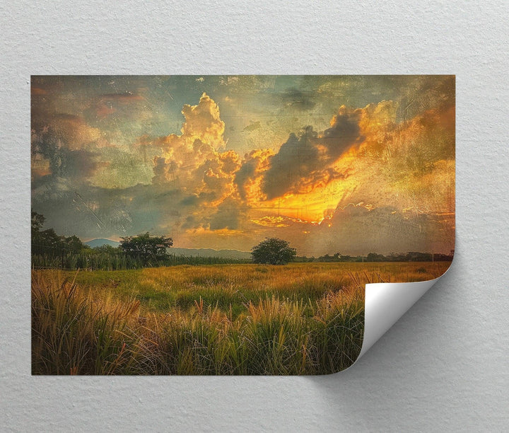 Golden hour countryside wall art decor


