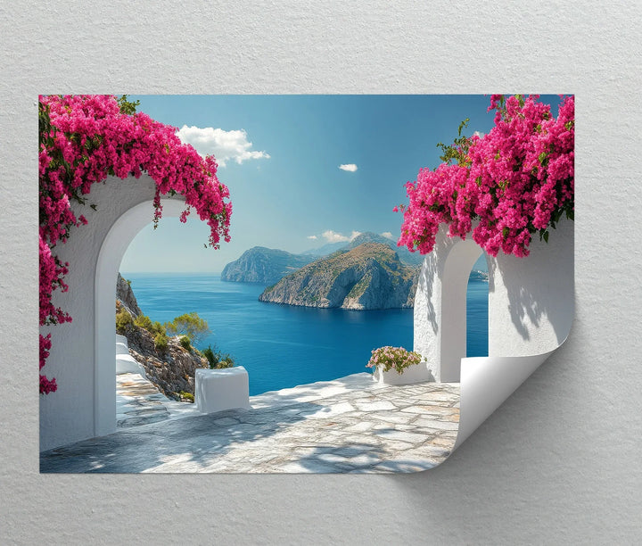 Cliffside Arches with Bougainvillea - Landscape Canvas Print
