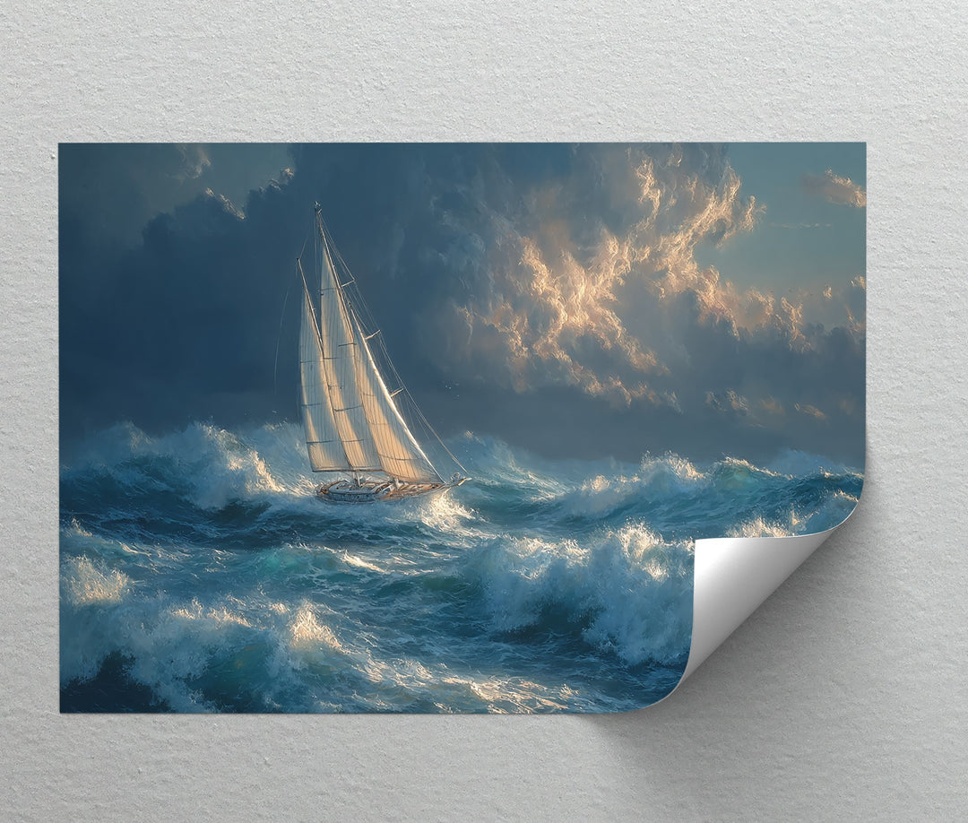 Racing the Storm – Dramatic Ocean Sailboat Scene Canvas Print