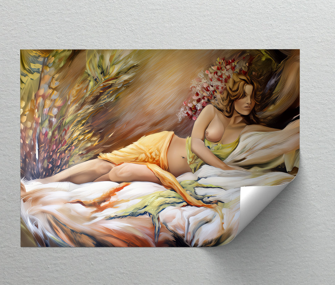 Golden Bloom – Romantic Nude Wall Art | Large Sensual Canvas Print