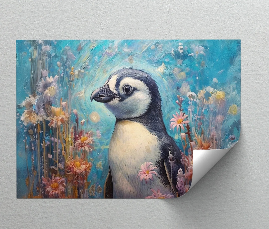 Blossom Companion – Dreamy Penguin Animal Canvas Print - MyPhotoStation