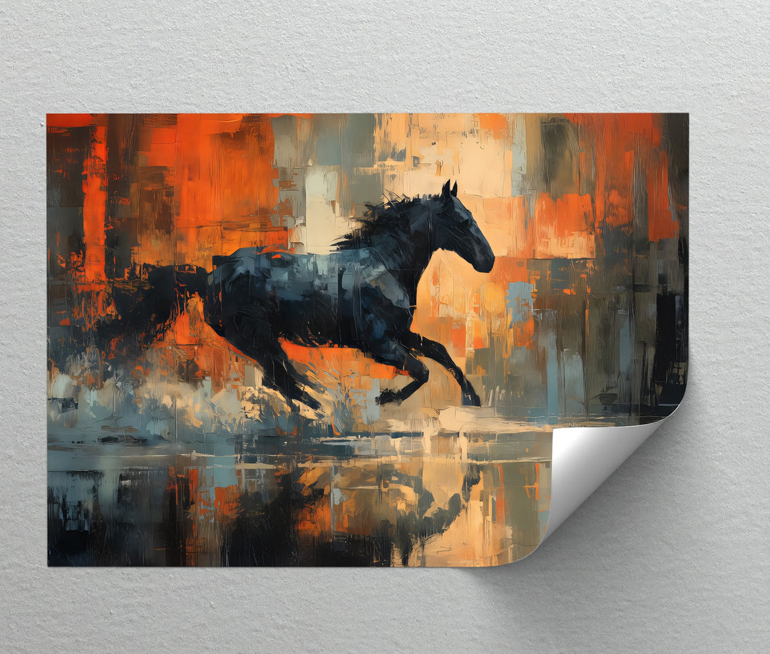 Midnight Momentum – Abstract Running Horse Canvas Print