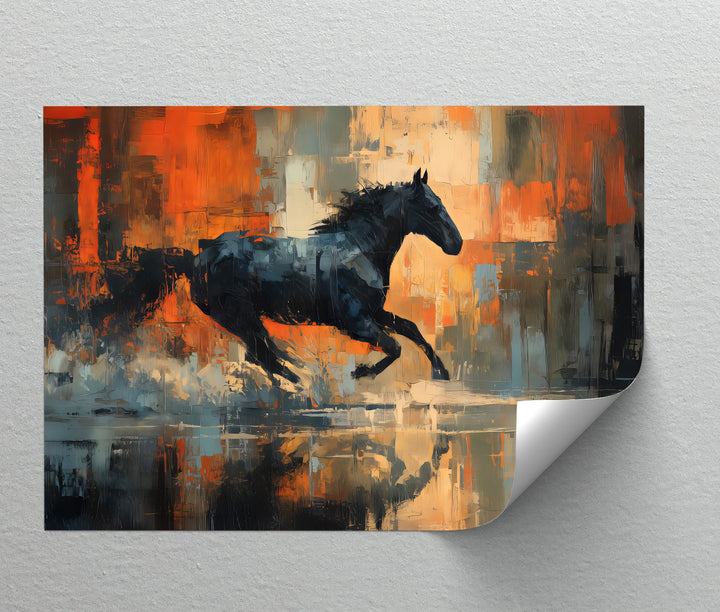 Midnight Momentum – Abstract Running Horse Canvas Print
