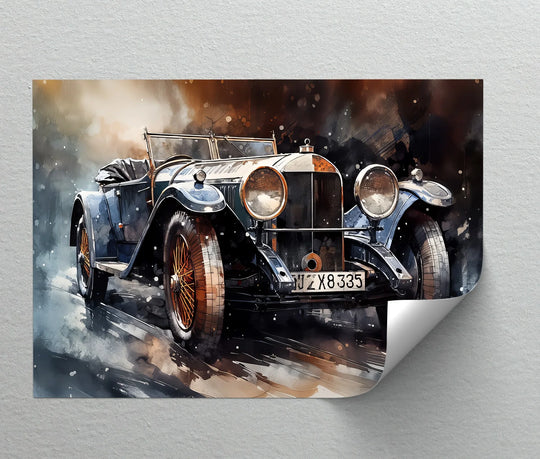 With masterful depth and layers, this striking car canvas print showcases the best canvas prints, highlighting a classic open-top blue car in vivid detail.