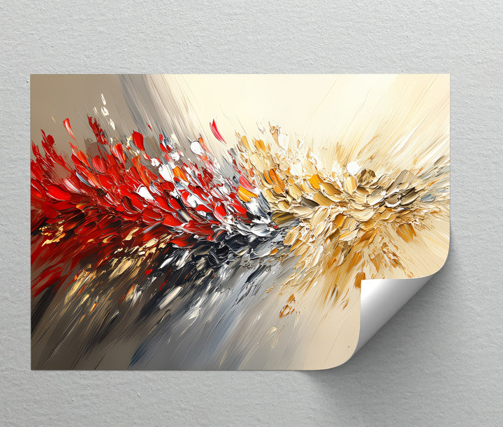 Fusion in Motion – Red, Gold & Silver Abstract Energy Canvas Print