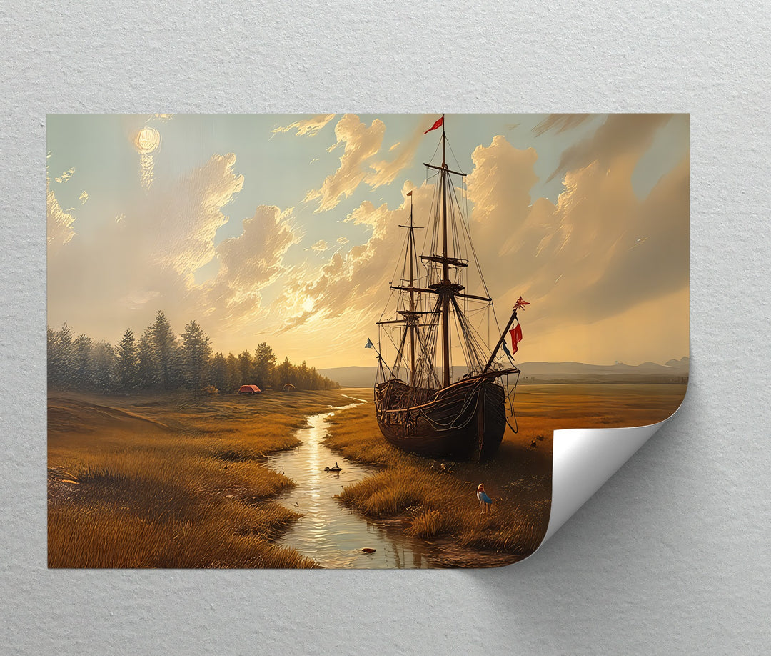 Harbor at Dusk – Tall Ship Canvas Wall Art | Living Room Canvas Art