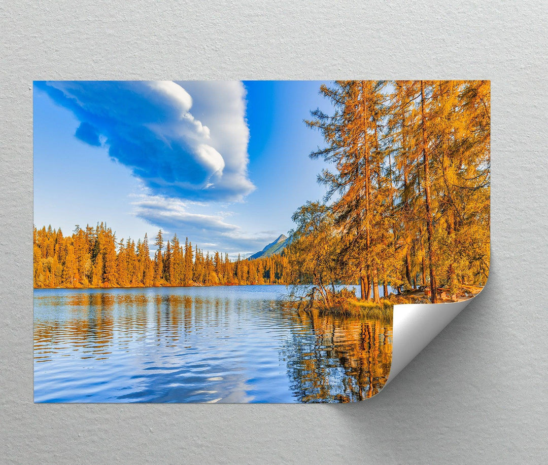 Golden Pines Reflected – Autumn Lakeside Canvas Print
