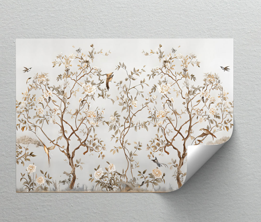 Chinoiserie Floral Birds Mural - Canvas Wall Art | Large Canvas