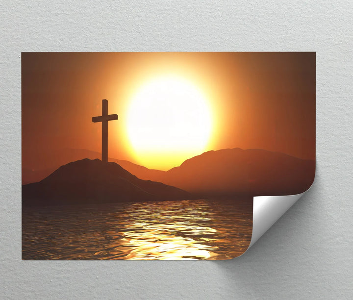 Sunset Cross on the Hill – Peaceful Christian Canvas Print