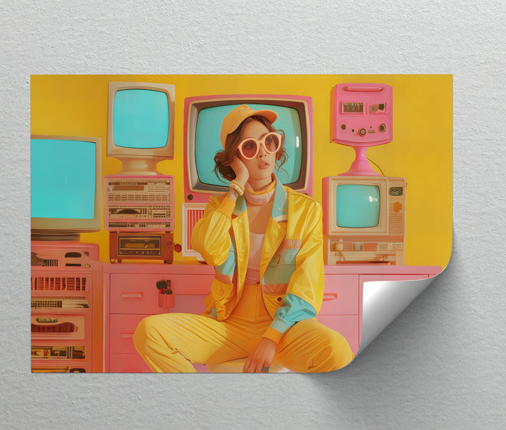 Neon Daydream – Retro Girl with Vintage Tech Canvas Print