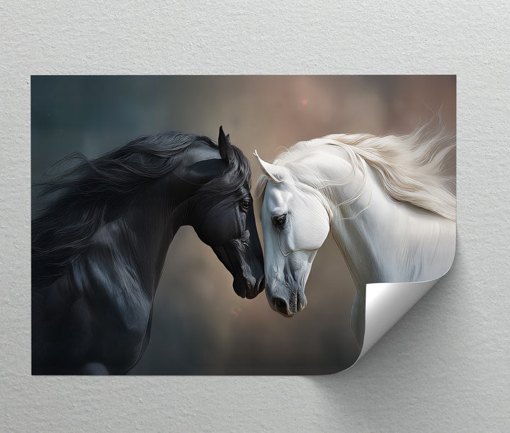 Black and White Horses in Emotional Harmony - Horse Canvas Print