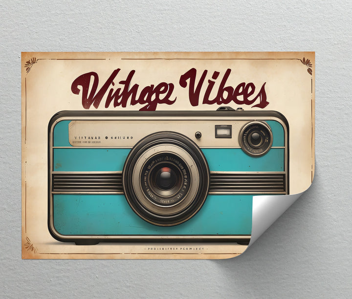 Vintage Vibes Camera – Retro Teal Canvas Print