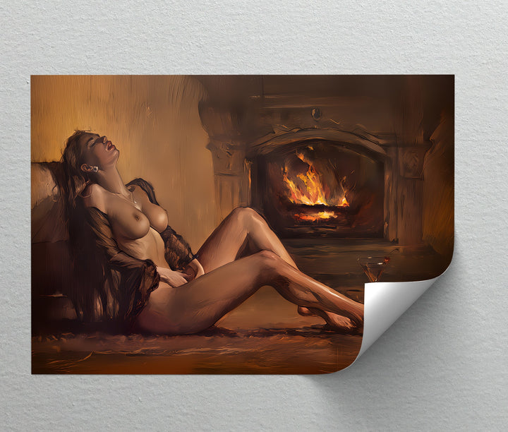 Ember Desire – Erotic Fireplace Nude Canvas Wall Art | Biggest Canvas