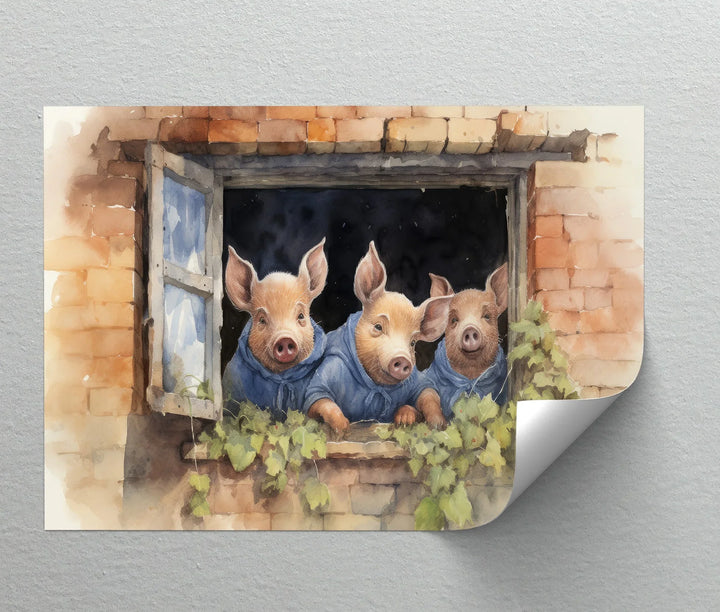 Three Little Pigs at the Window – Animal Canvas Print - MyPhotoStation