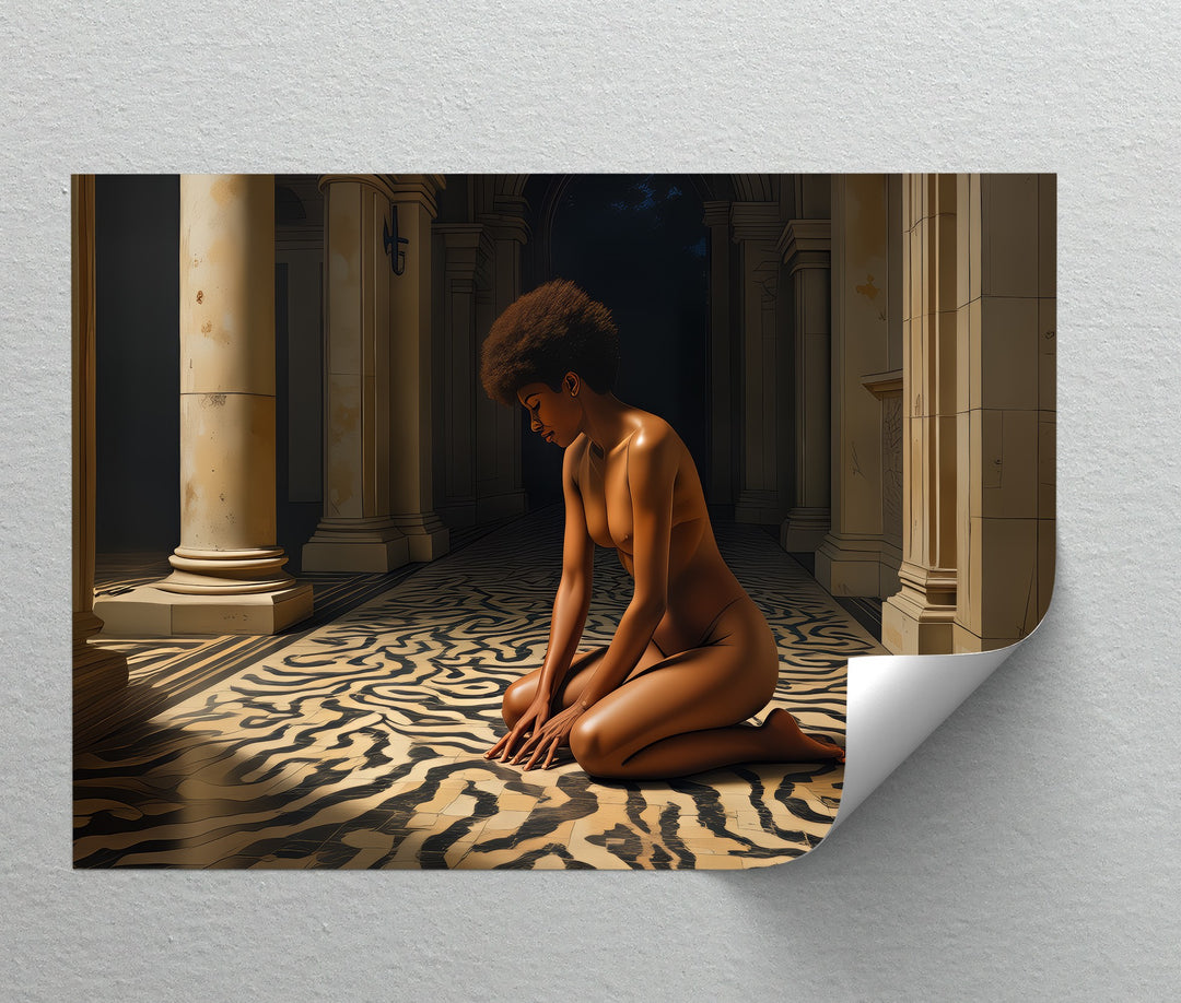 Midnight Devotion – Dark Erotic Canvas Wall Art | Nude African Woman