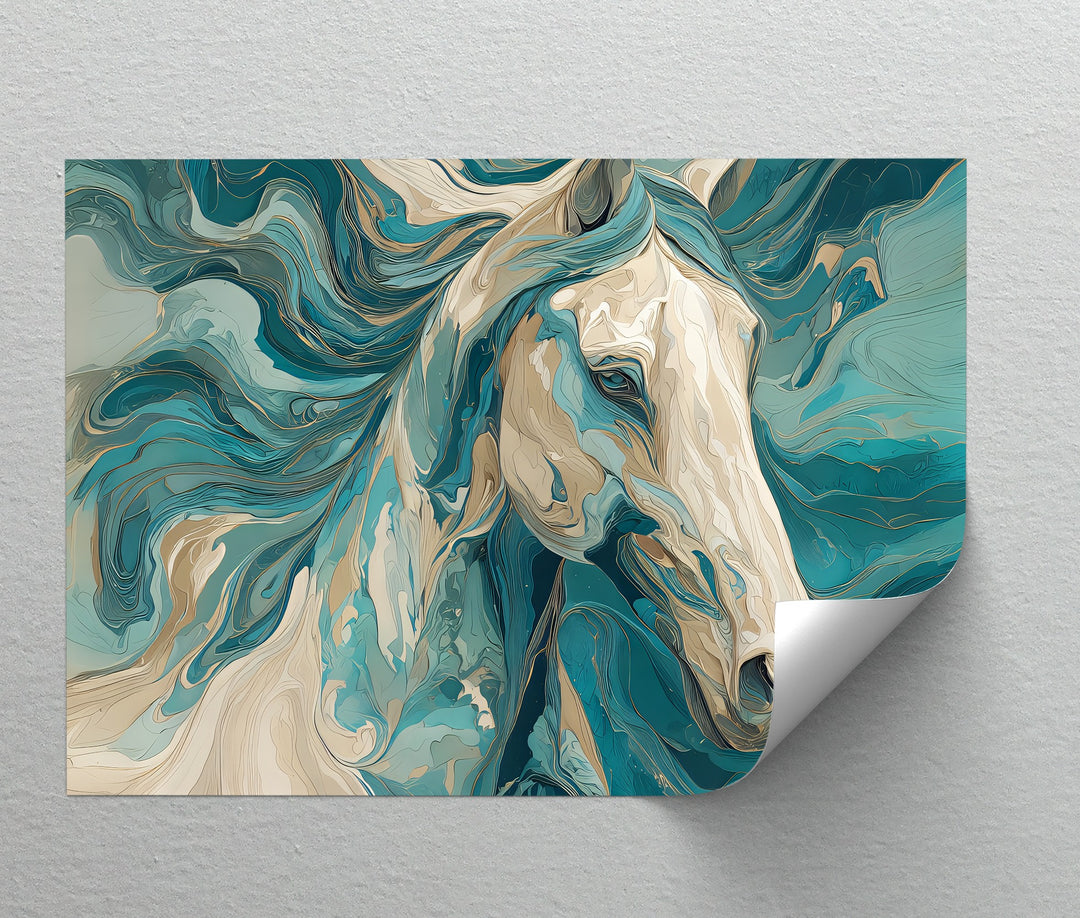 Whirlwind Spirit – Abstract Horse in Teal and Sand Canvas Print