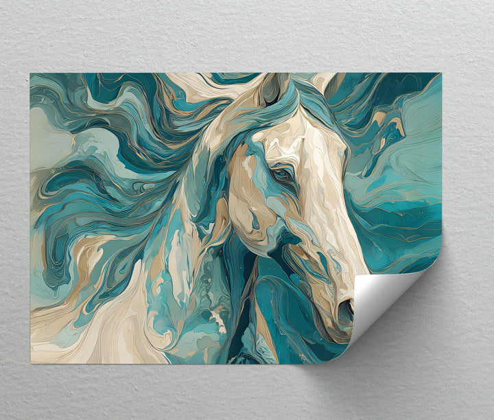 Whirlwind Spirit – Abstract Horse in Teal and Sand Canvas Print