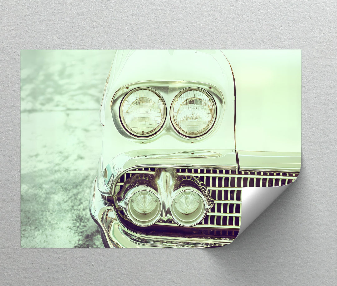 Chrome Stare – Vintage Car Headlight Close-Up Canvas Print