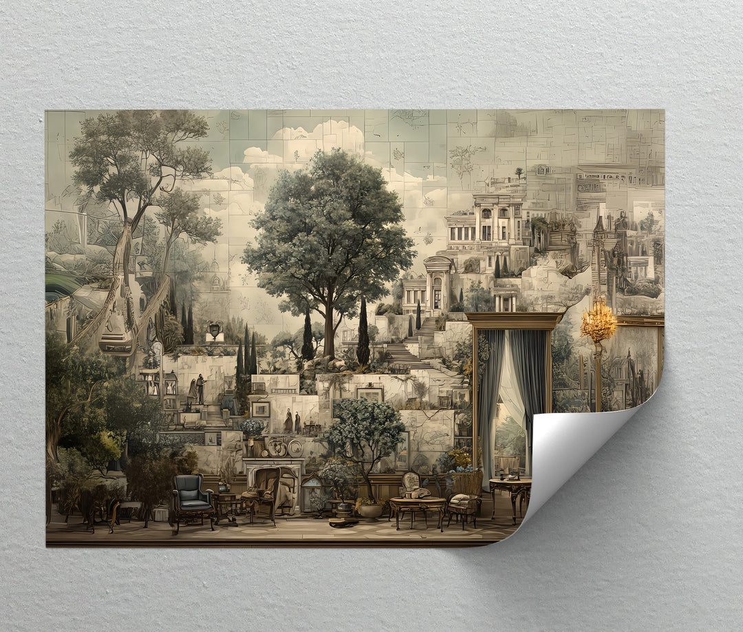 Classical Architecture & Garden Mural - Canvas Wall Art | Large Canvas