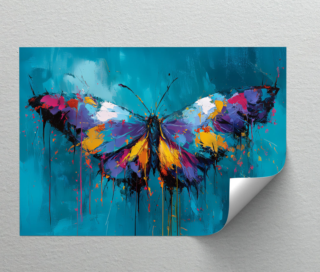 Vibrant Wings – Colorful Butterfly on Teal Abstract Canvas Print