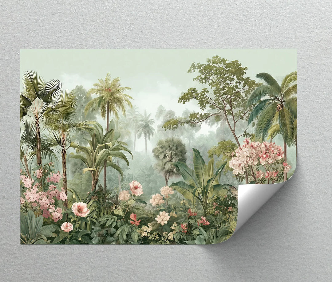 Lush botanical jungle scene artwork on canvas for wall décor

