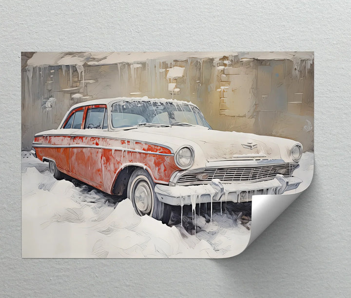 Vintage Red Sedan in Snow - Car Canvas Print