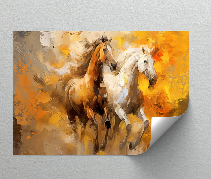 Galloping Horses Through Autumn Light - Horse Canvas Print