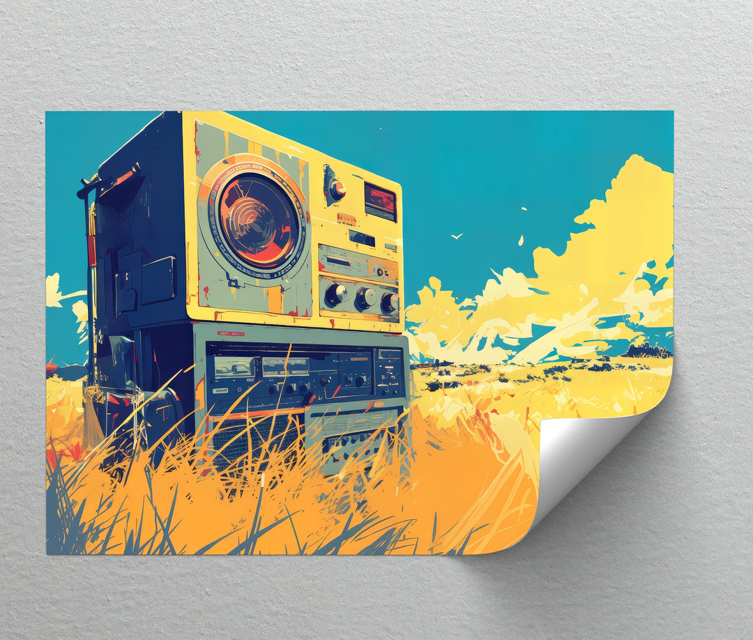 Retro Tape Machine in a Golden Meadow - Retro Canvas Print
