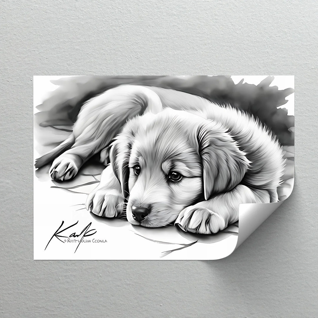 Gentle Gaze – Sad-Eyed Puppy in Black & White Canvas Print - MyPhotoStation
