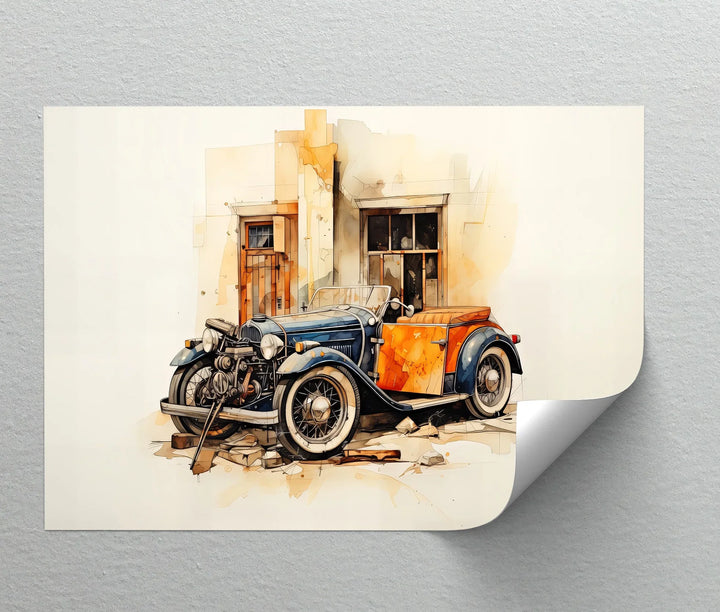 Two-Tone Classic Convertible by Weathered Wall – Car Canvas Print