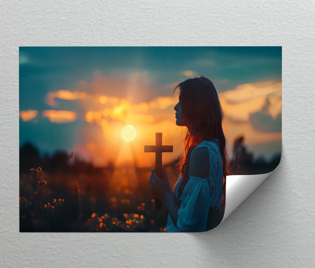 Spiritual Woman Holding Cross - Jesus Canvas Print