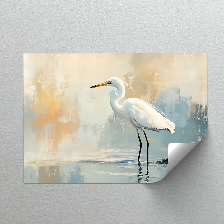 Egret in Light – modern nature canvas wall art in calming colors.

