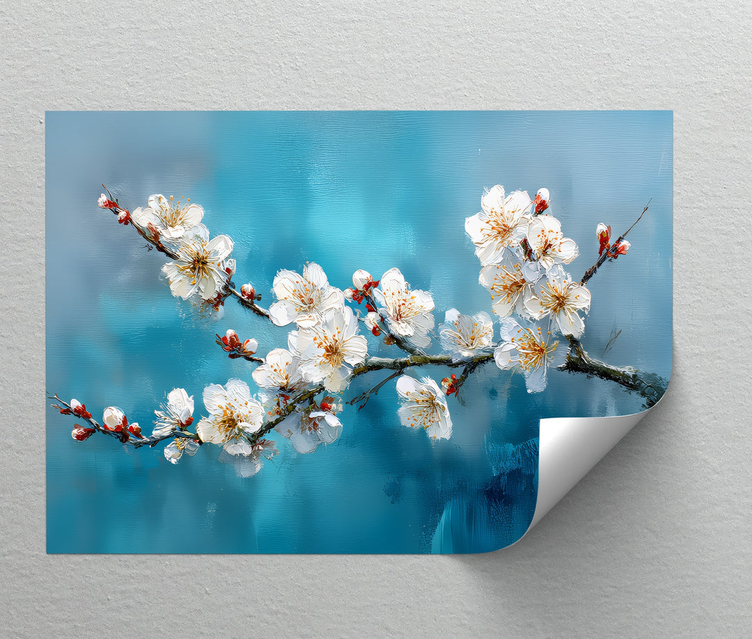 Blossom Serenity – White Cherry Blooms on Blue Canvas Print