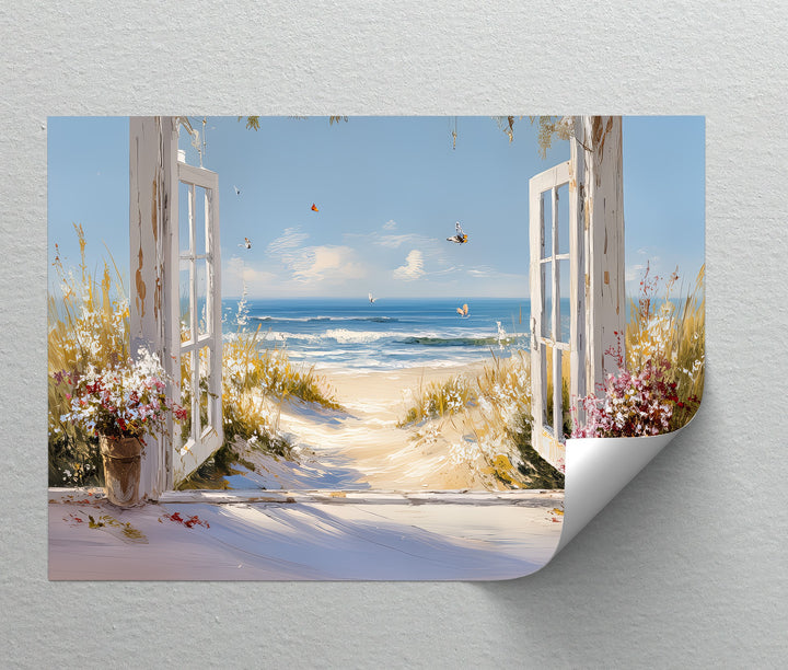Golden Dune Escape – Seaside Window View Canvas Print