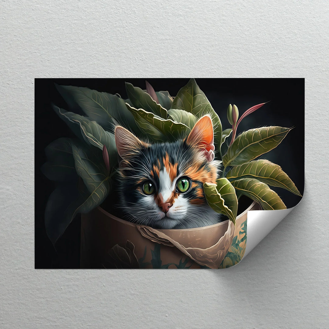 Jungle Hideout – Calico Cat Peeking Through Greenery Cat Canvas Print - MyPhotoStation