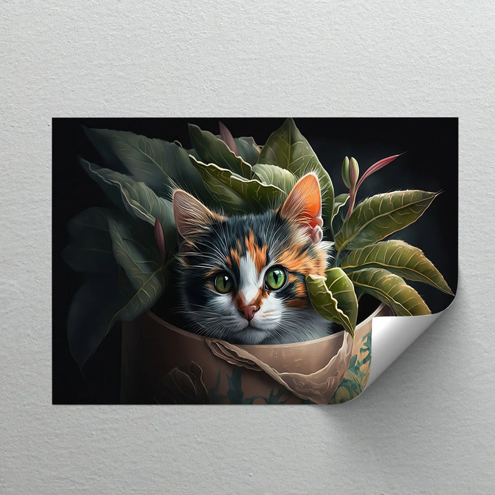 Jungle Hideout – Calico Cat Peeking Through Greenery Cat Canvas Print - MyPhotoStation