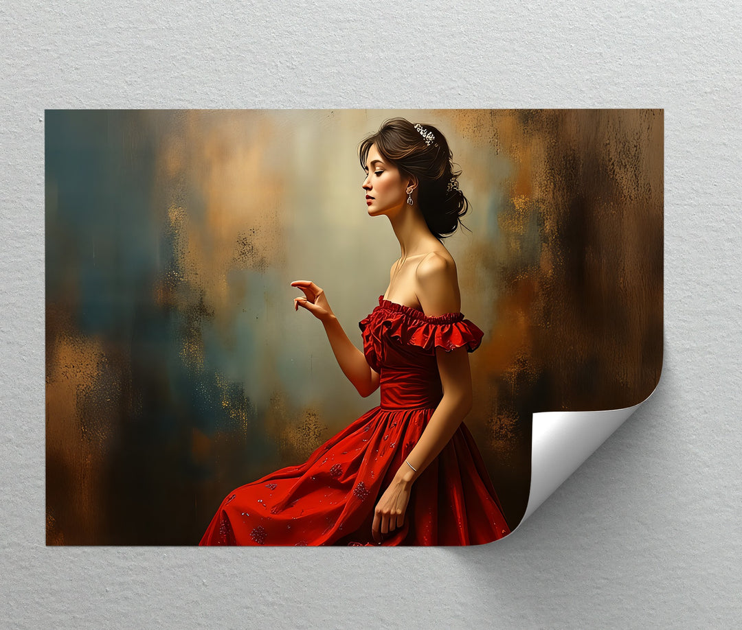 Crimson Elegance – Woman in Red Dress Canvas Wall Art | Framed Art