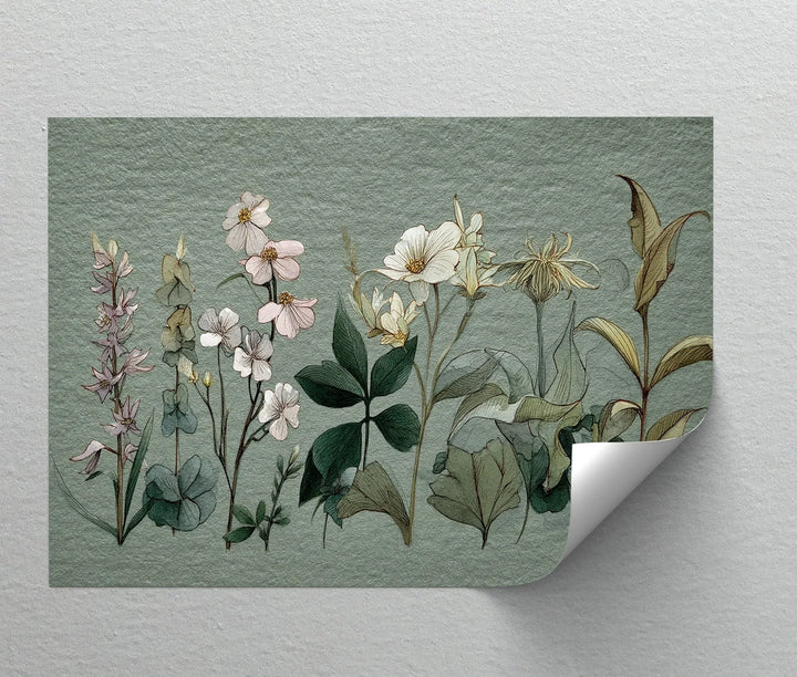 Vintage floral illustration wall art featuring delicate pastel garden flowers

