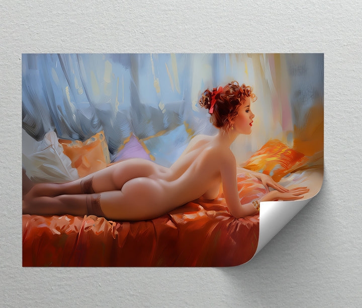 Scarlet Reverie – Nude Woman Canvas Wall Art | Framed Canvas Art