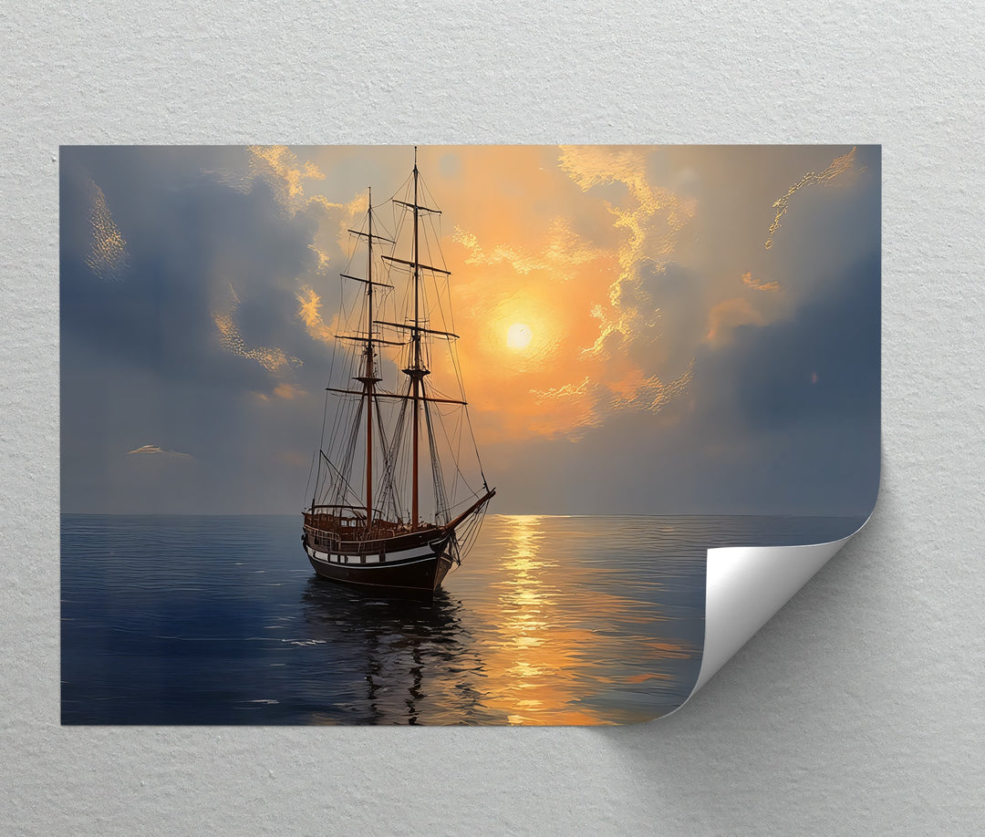 Golden Horizon Voyage – Sailing Ship Sunset Canvas Wall Art | Canvas Art