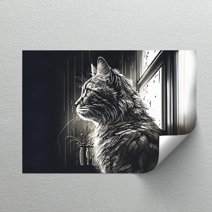 Cat Looking Out the Window in Monochrome - Cat Canvas Print - MyPhotoStation