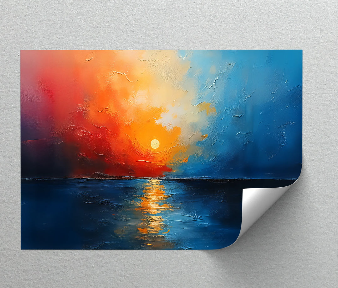 Fiery Horizon – Abstract Sunset Seascape Canvas Wall Art | Framed Art