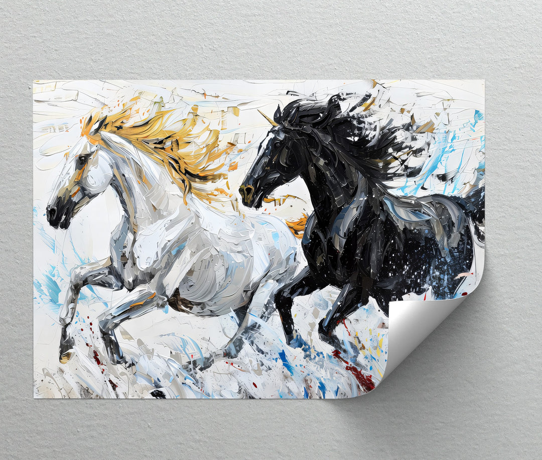 Ethereal Charge – Abstract Black and White Horse Canvas Print