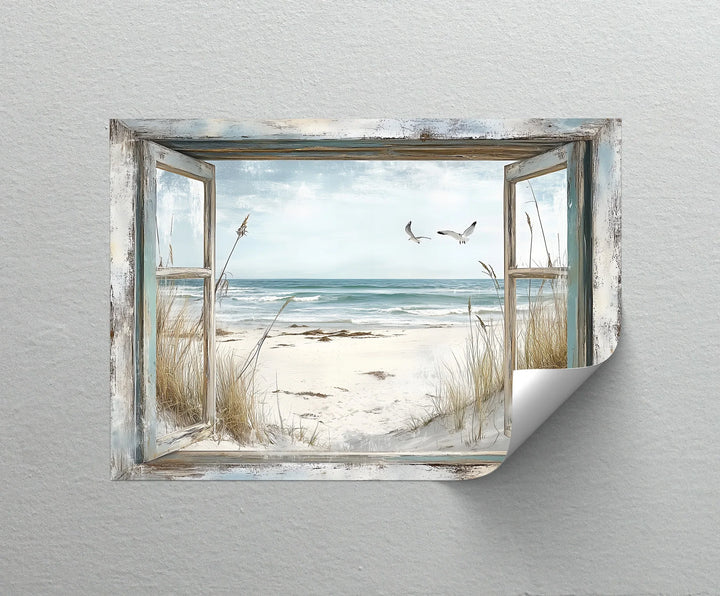 Seaside Escape Through Rustic Window – Kitchen Canvas Art - MyPhotoStation