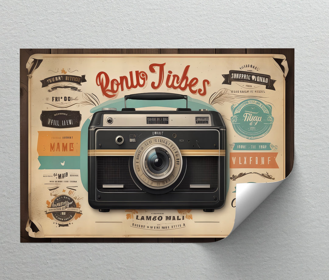 Retro Focus – Vintage Camera with Typography Collage Canvas Print