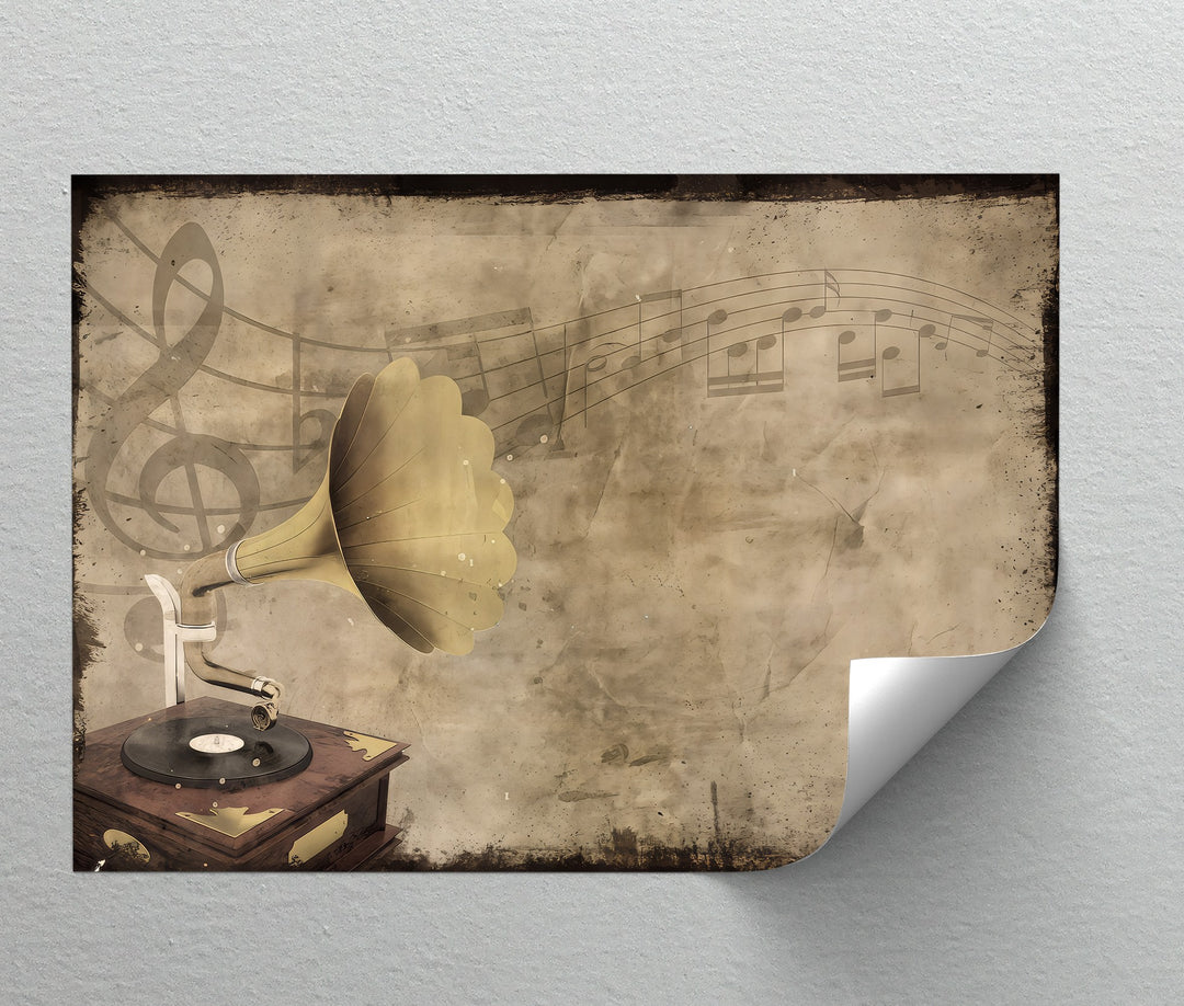 Vintage Gramophone with Musical Notes - Retro Canvas Print