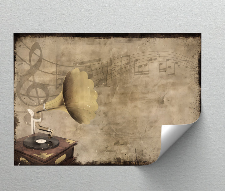 Vintage Gramophone with Musical Notes - Retro Canvas Print