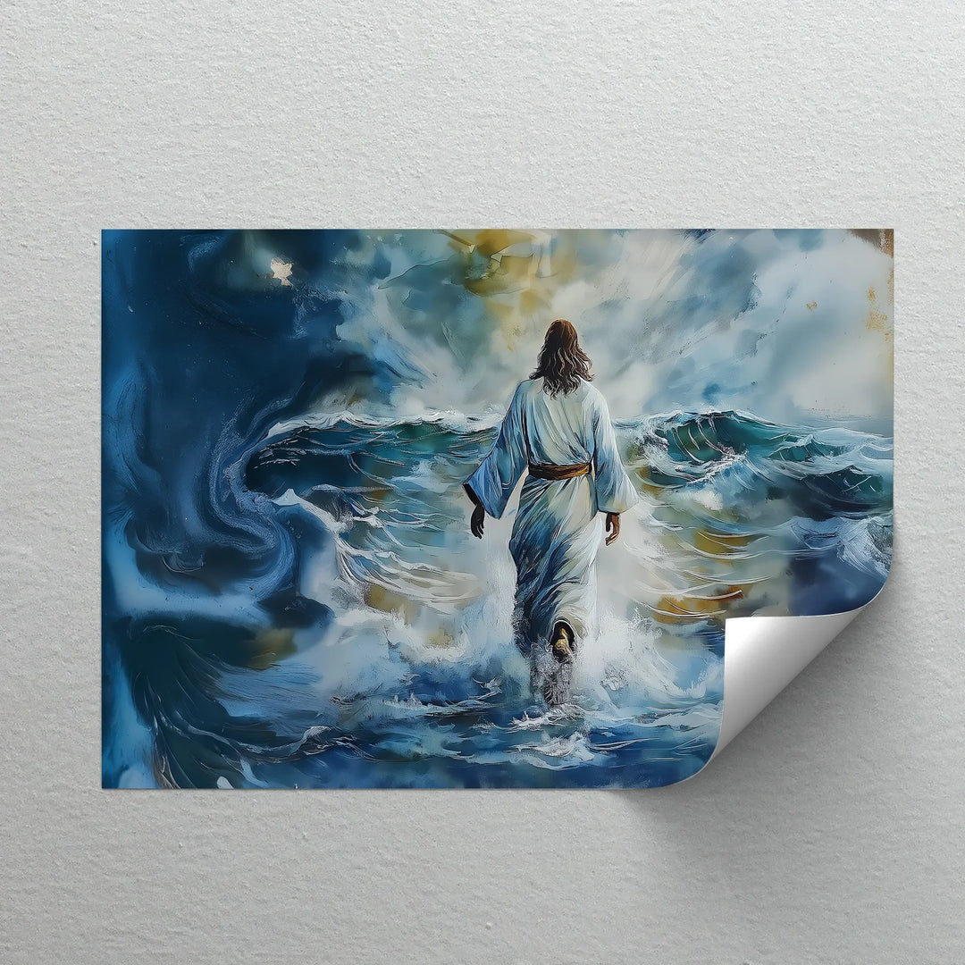 Faith-filled Christian canvas painting of Christ on the water.

