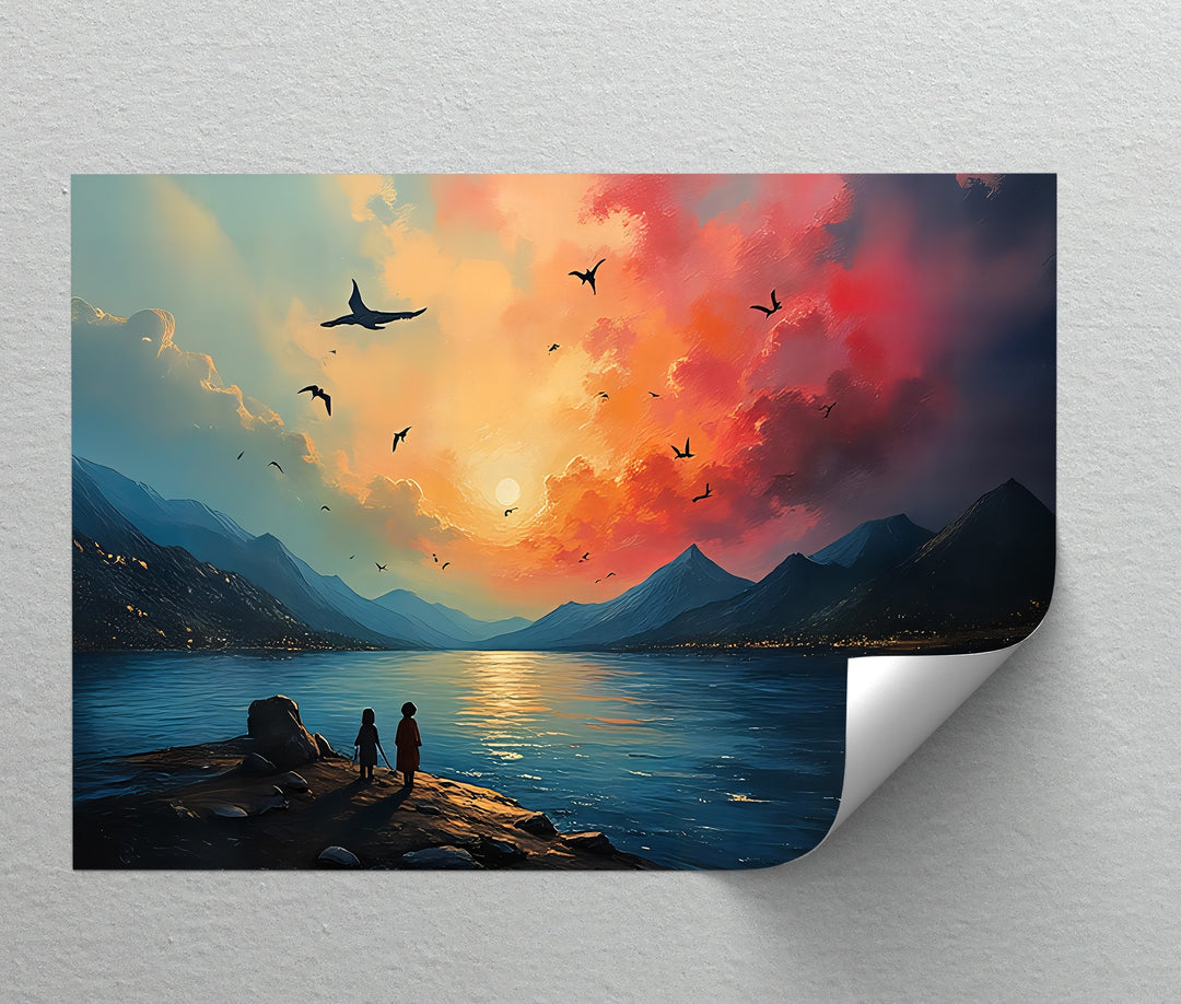 Radiant Sunset Horizon – Lake & Mountain Canvas Wall Art | Framed Art