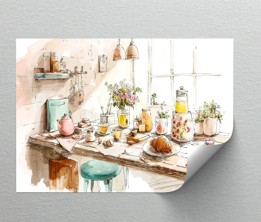 Richly painted still life scene with wine, fruit, and retro flair

